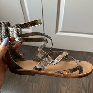 Elegant Silver Strappy Gladiator Sandals with Ankle Strap and Zipper